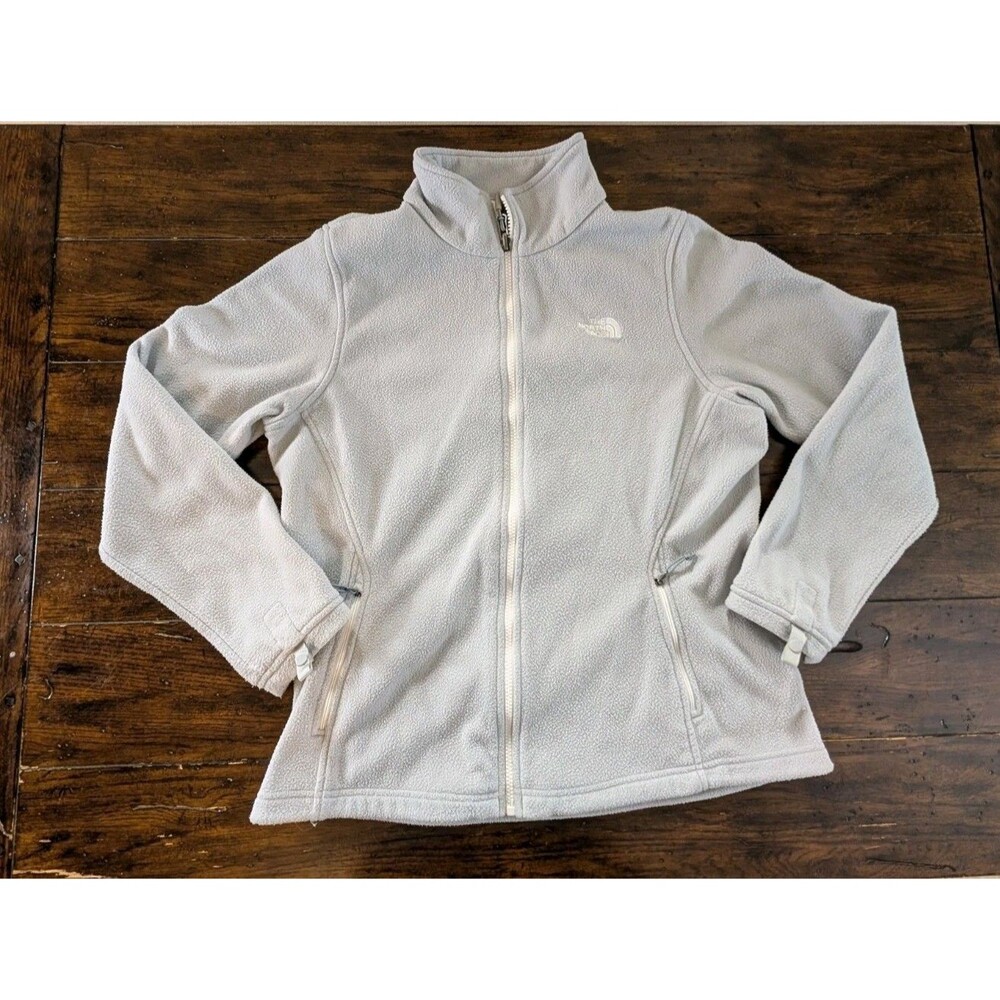 The North Face Women's L Full Zip Fleece Jacket Light Gray Recycled Polyester